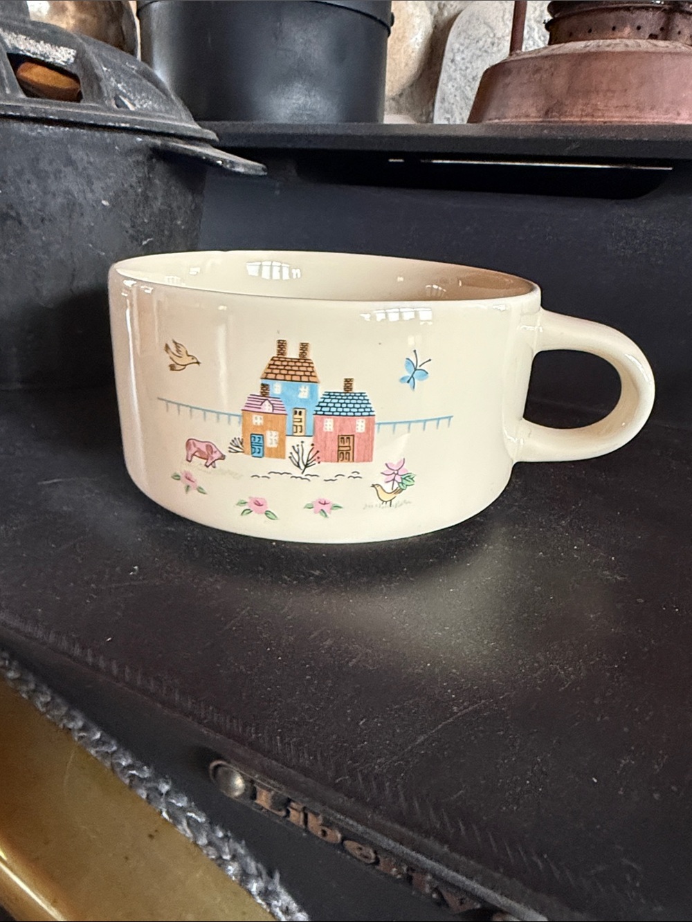 International Heartland Cream Ceramic Cottage-Print Soup Mug with Handle
